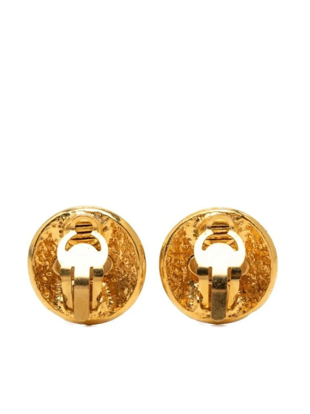 Chanel CC Logo Round Vintage Earrings 94P Gold Plated